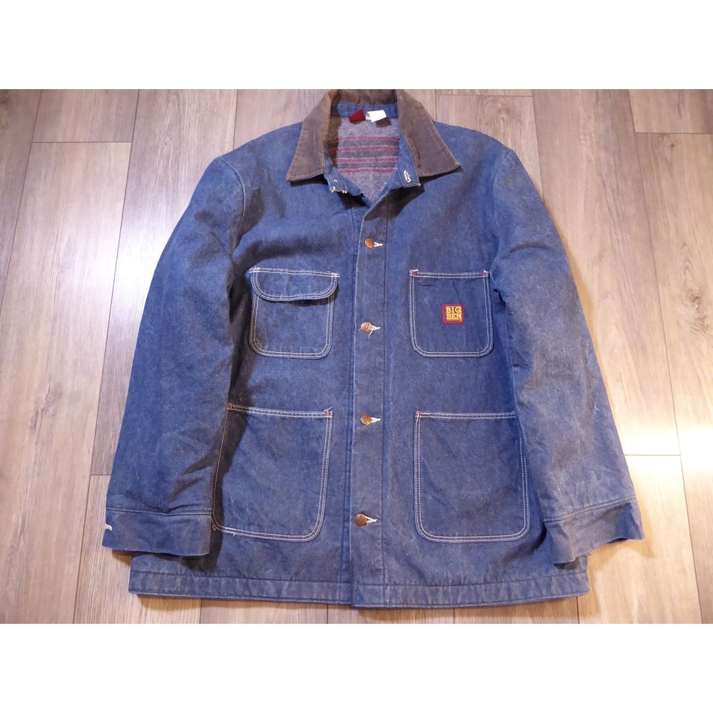 Vintage Big Ben Denim Chore Coat Blue Blanket Lined Corduroy Collar 46R
